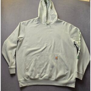 Carhartt Loose Fit Hoodie Mens XL Mint Green Sleeve Graphic Pullover Sweatshirt